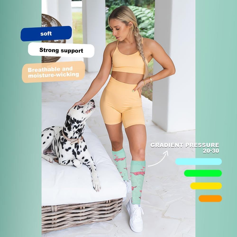 Graduated Compression Socks for Women&Men 20-30mmhg Knee High Socks Travel Hiking Running Stocking