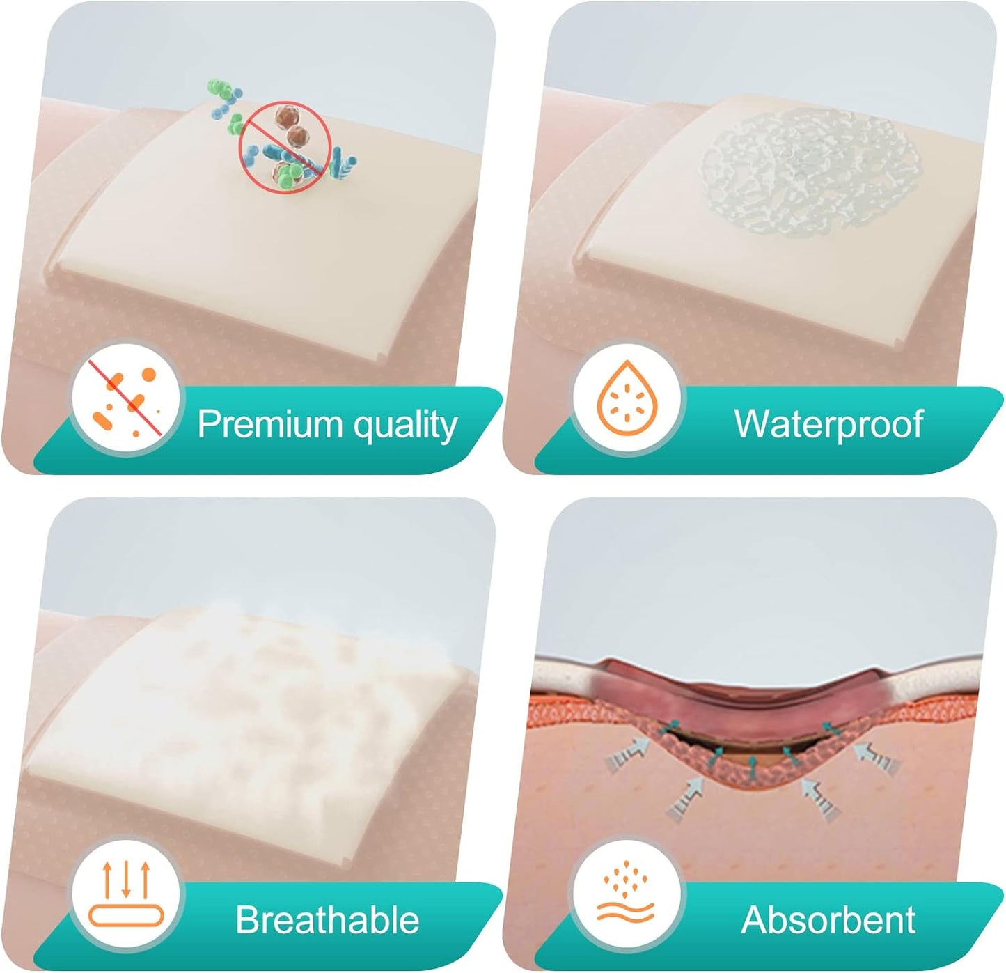 Dimora Silicone Foam Dressing with Border Adhesive 6"x6" Waterproof Wound Dressing Bandage for Wound Care 10 Pack