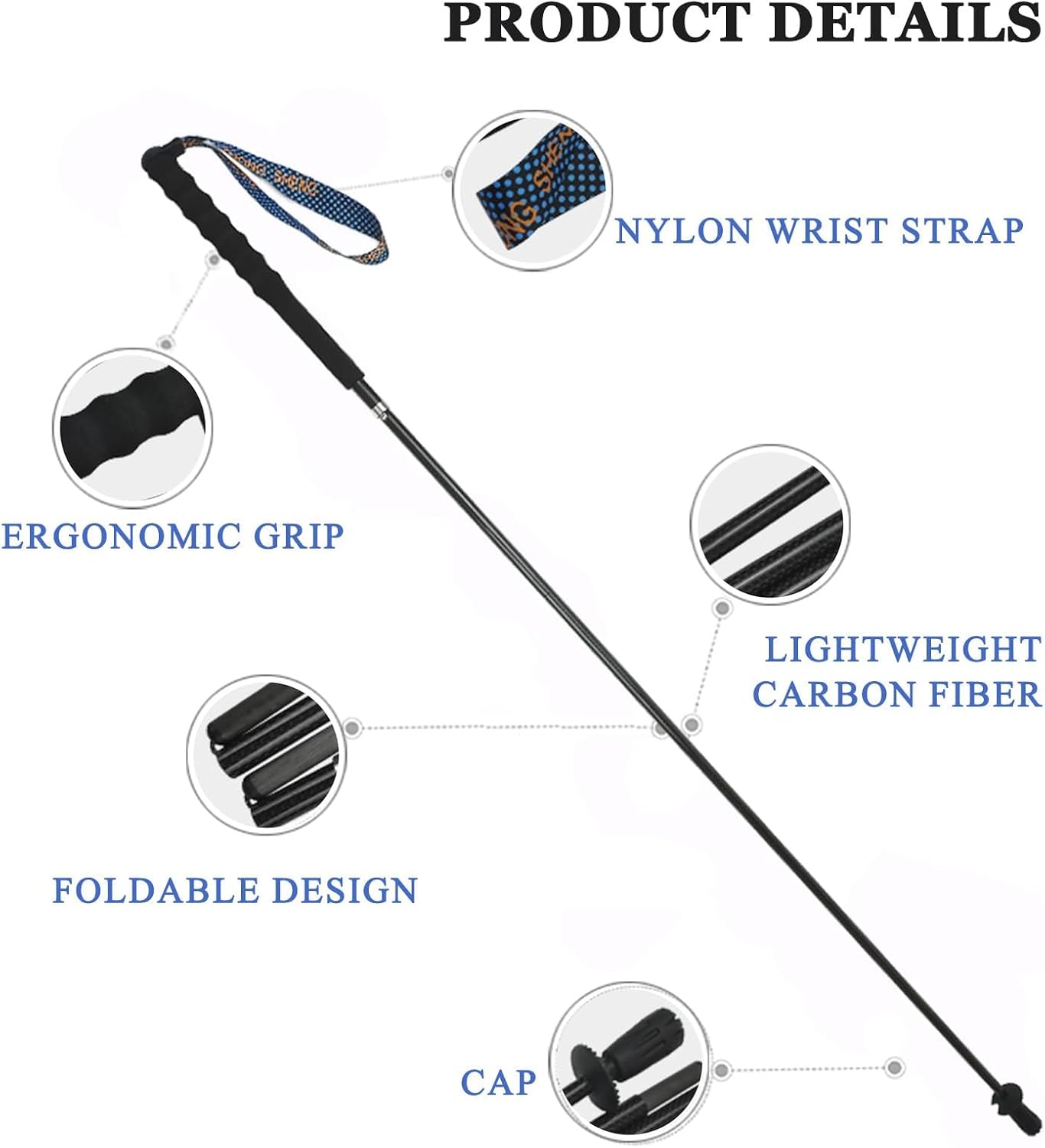 Carbon Fiber Trekking Poles 2-Pack - Ultra Lightweight 10oz, Collapsible 3-Piece Folding Design with Anti-Shock, Moisture-Wicking Cork Grips for Hiking, Mountaineering