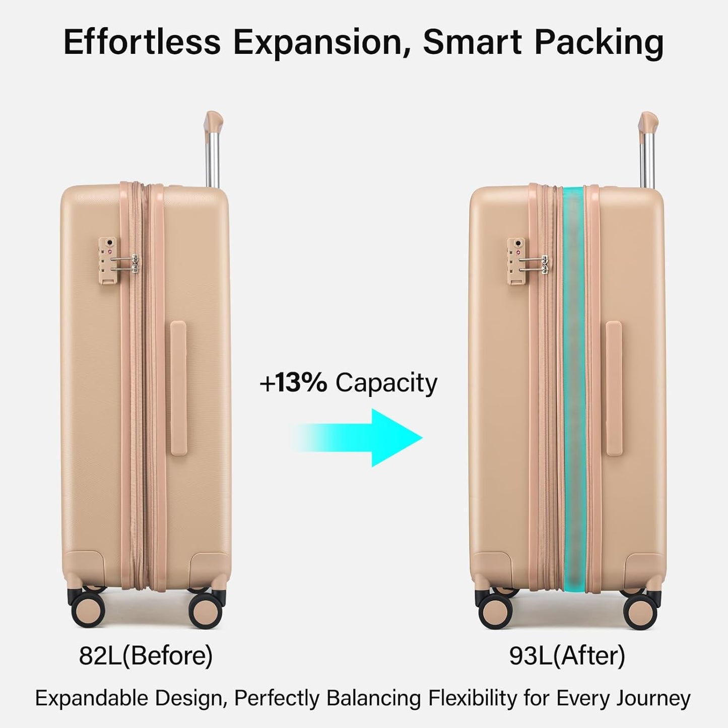 Hanke Expandable 26 Inch Luggage with Spinner Wheels, Hardside Large Suitcase, All-PC Hard Shell Travel Luggage, TSA Lock, Lightweight Durable Checked-Medium (Cuba Sand, 93L)