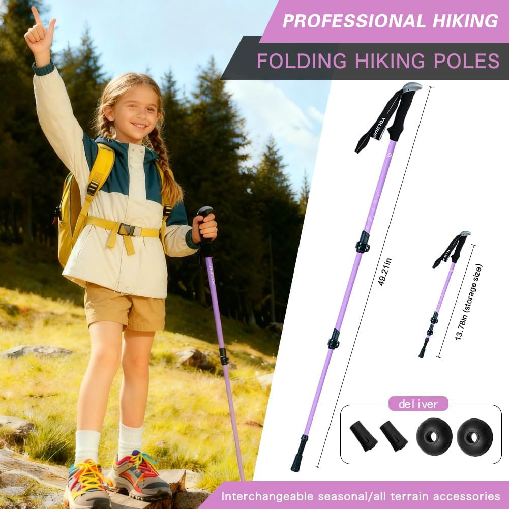 Hiking Trekking Poles, 2 Pack Anti Shock, Adjustable, Collapsible Hiking Poles for Trekking or Walking, Lightweight Aluminum Sticks for Children
