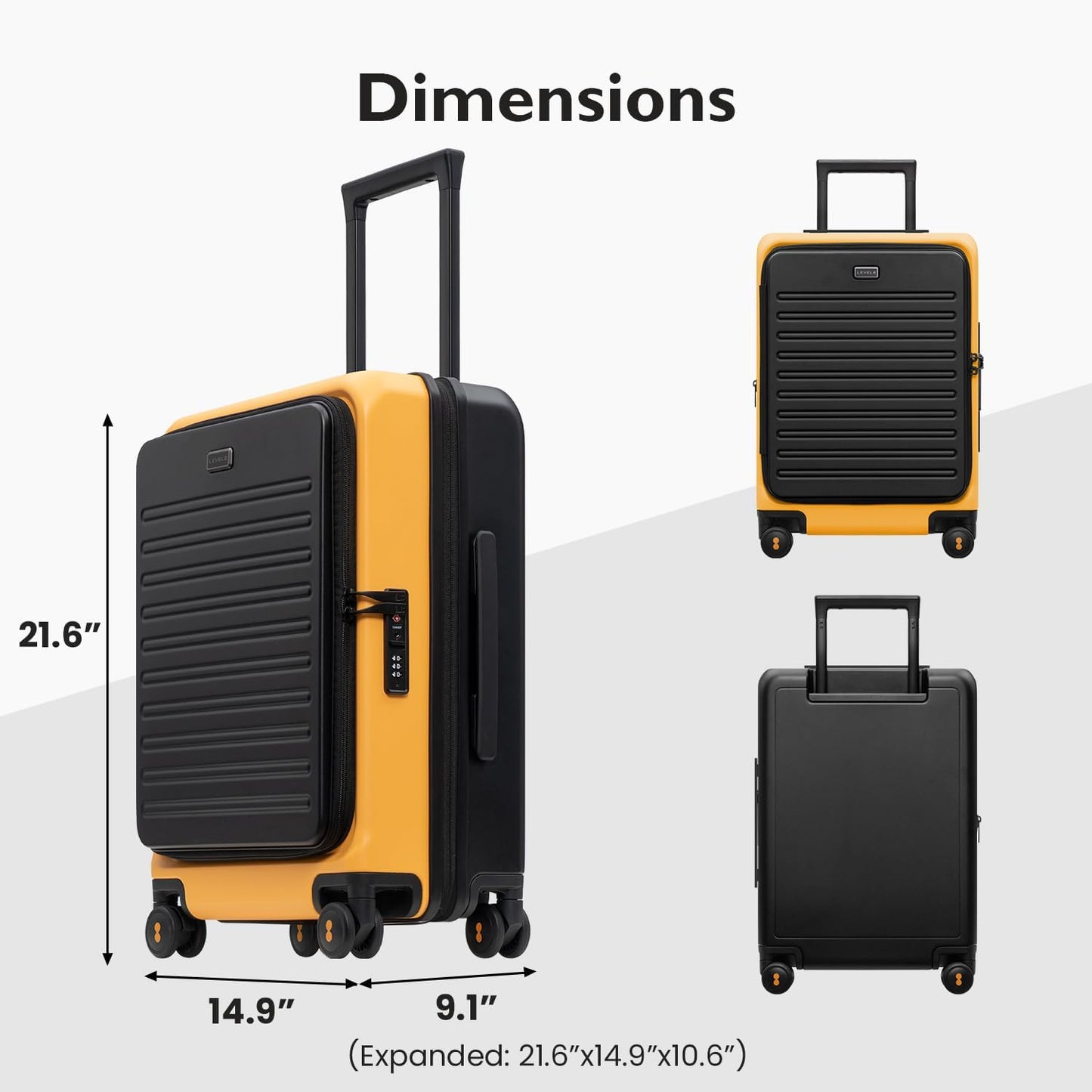 LEVEL8 Top Opening Carry on Luggage Hardshell, Large Suitcases with Wheels Airline Approved, Expandable Luggage with Spinner Wheel for Men Women, 20 Inch, Yellow