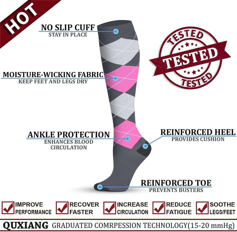QUXIANG Copper Compression Socks for Women & Men Circulation (8 Pairs) - Best for Running Athletic Cycling - 15-20 mmHg