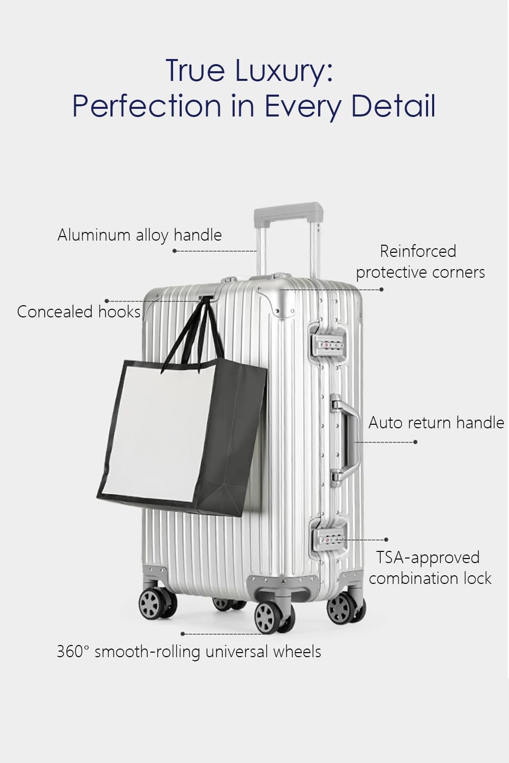 HotWay 20 Inch All Aluminum Carry On Luggage with Wheels, Hard Shell Zipperless Suitcase with TSA Locks, Silver Travel Luggage (22x14x9 Airline Approved)