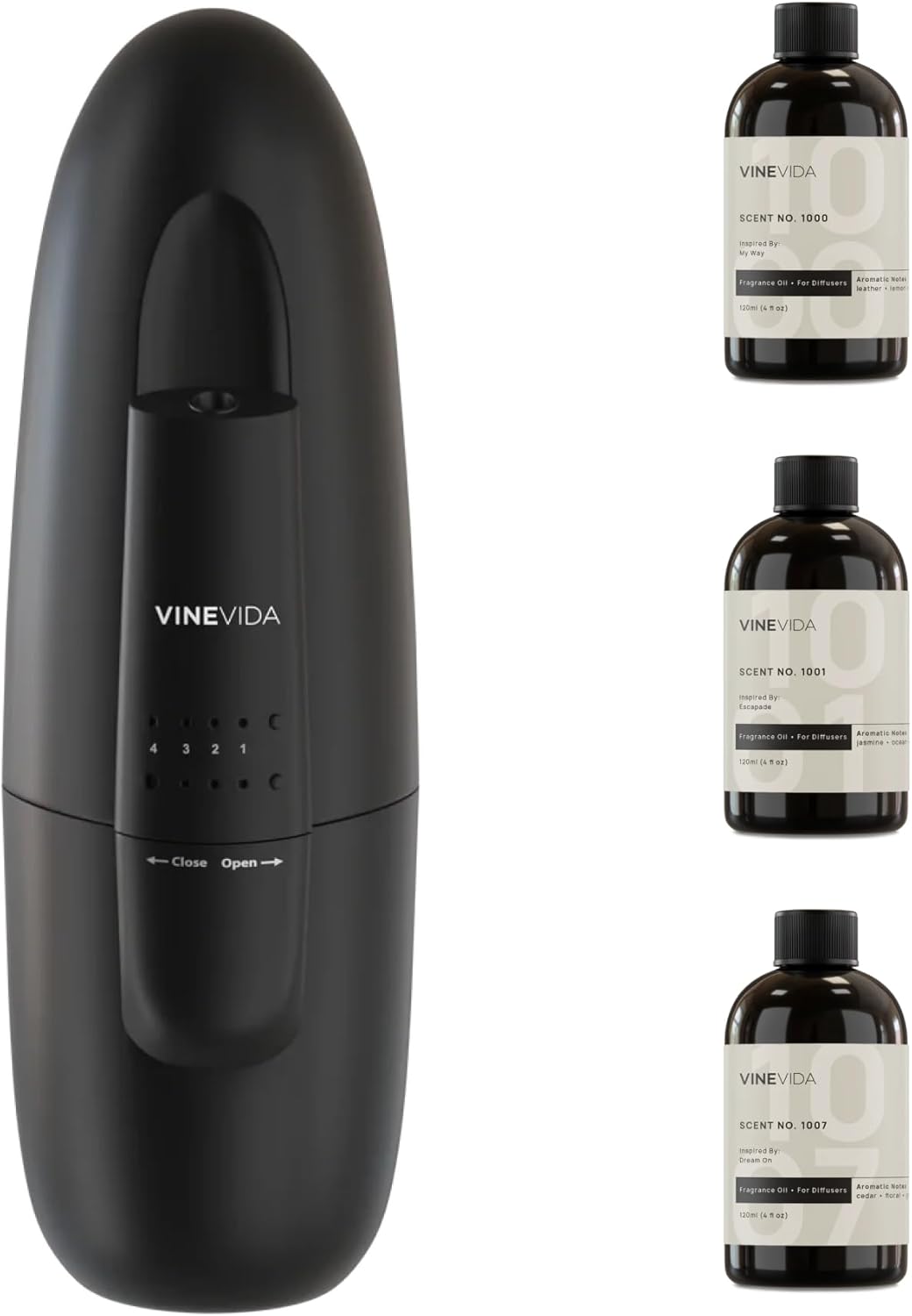VINEVIDA Waterless Diffuser and 3 Top Selling Hotel Fragrance Oils - Essential Oil Diffuser for Home - Room Fragrance Air Diffuser [Black Aroma Diffuser]