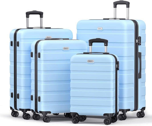 AnyZip Luggage Sets 4 Piece Hardshell Suitcase Set PC ABS Lightweight Travel Suitcases with 4 Double Spinner Wheels TSA Lock 20 24 28 32 Inch Light Blue