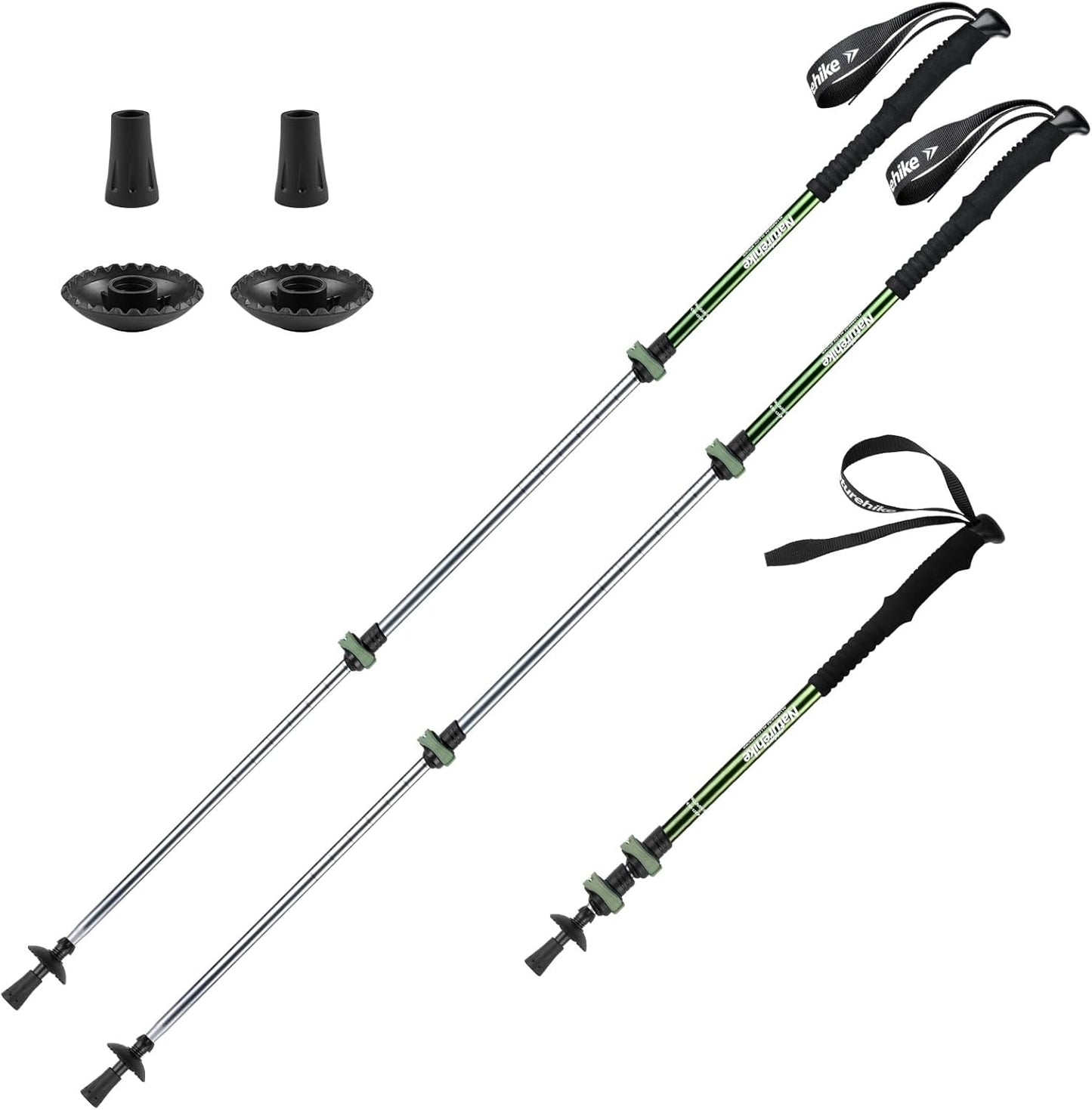 Naturehike Collapsible Trekking Poles, Adjustable Lightweight Aluminum Hiking Poles, Shock Absorption with Wrist Straps for Hiking and Daily Use, Yelllow/Green (Set of 2)