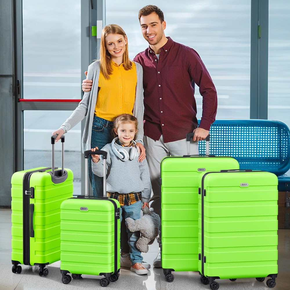 AnyZip Luggage Sets 4 Piece Hardshell Suitcase Set PC ABS Lightweight Travel Suitcases with 4 Double Spinner Wheels TSA Lock 20 24 28 32 Inch Apple Green