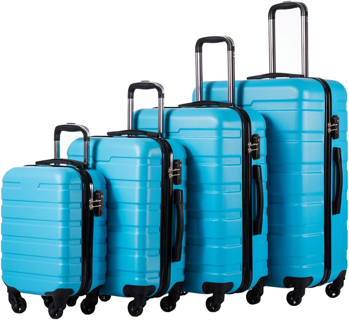 Coolife Luggage 4 Piece Set Suitcase Spinner Hardshell Lightweight TSA Lock (Family Set-Sky Blue)
