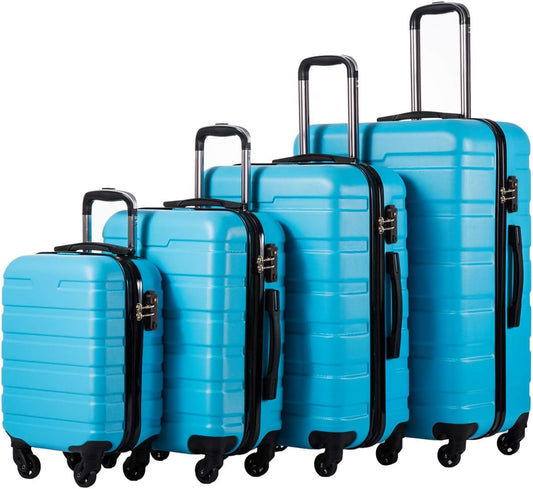 Coolife Luggage 4 Piece Set Suitcase Spinner Hardshell Lightweight TSA Lock (Family Set-Sky Blue)