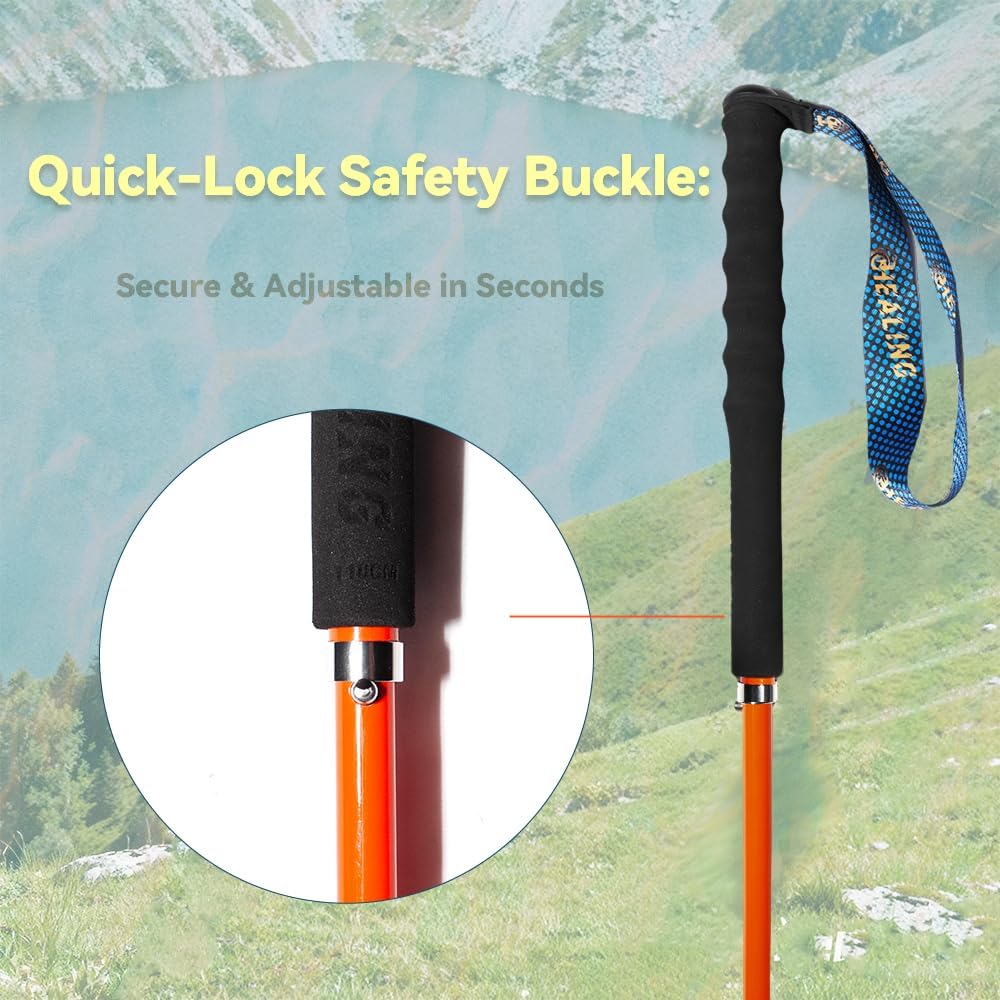 Carbon Fiber Trekking Poles 2-Pack - Ultra Lightweight 10oz, Collapsible 3-Piece Folding Design with Anti-Shock, Moisture-Wicking Cork Grips for Hiking, Mountaineering