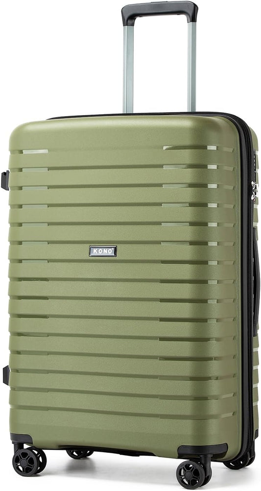 Kono 24 Inch Expandable Luggage Suitcase with Spinner Wheels, Durable Hardside Checked Luggage with Hidden Cup Holder, Lightweight Hard Shell Medium Suitcase with TSA Lock(Green)