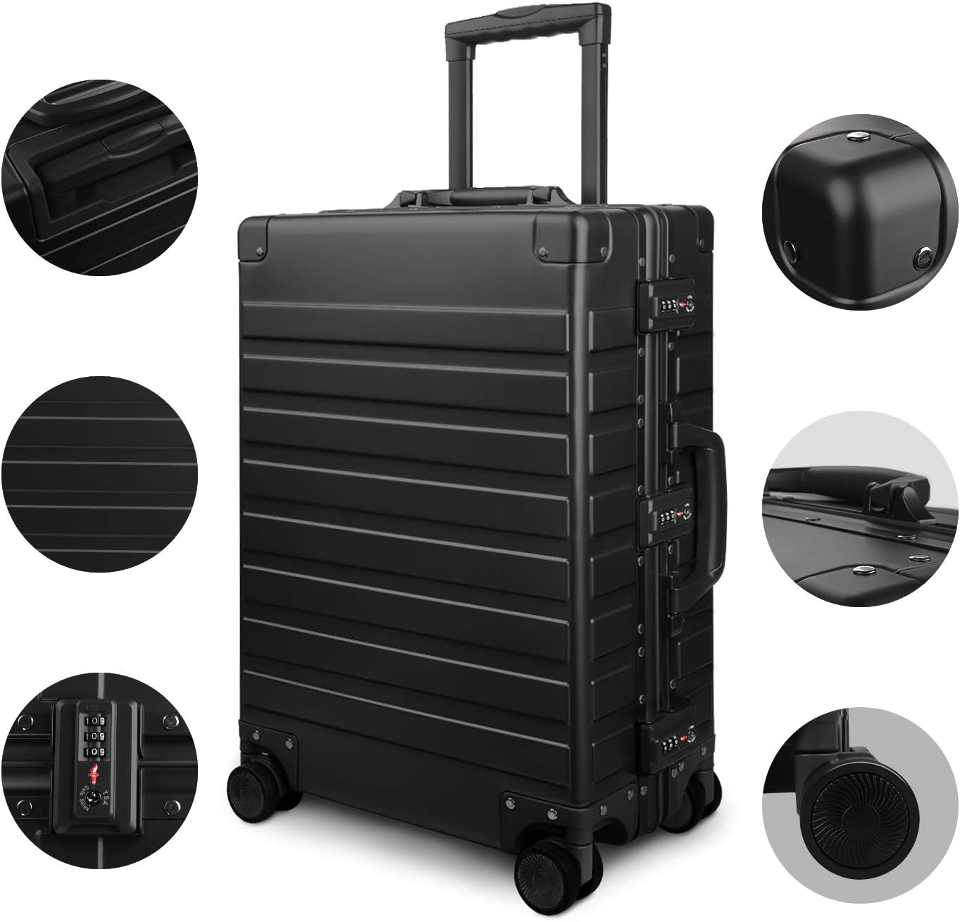 TRAVELKING All Aluminum Luggage with TSA Locks Metal Hard Shell Zipperless Spinner Alloy Metal Suitcase (Cool Metallic, 28 Inch)