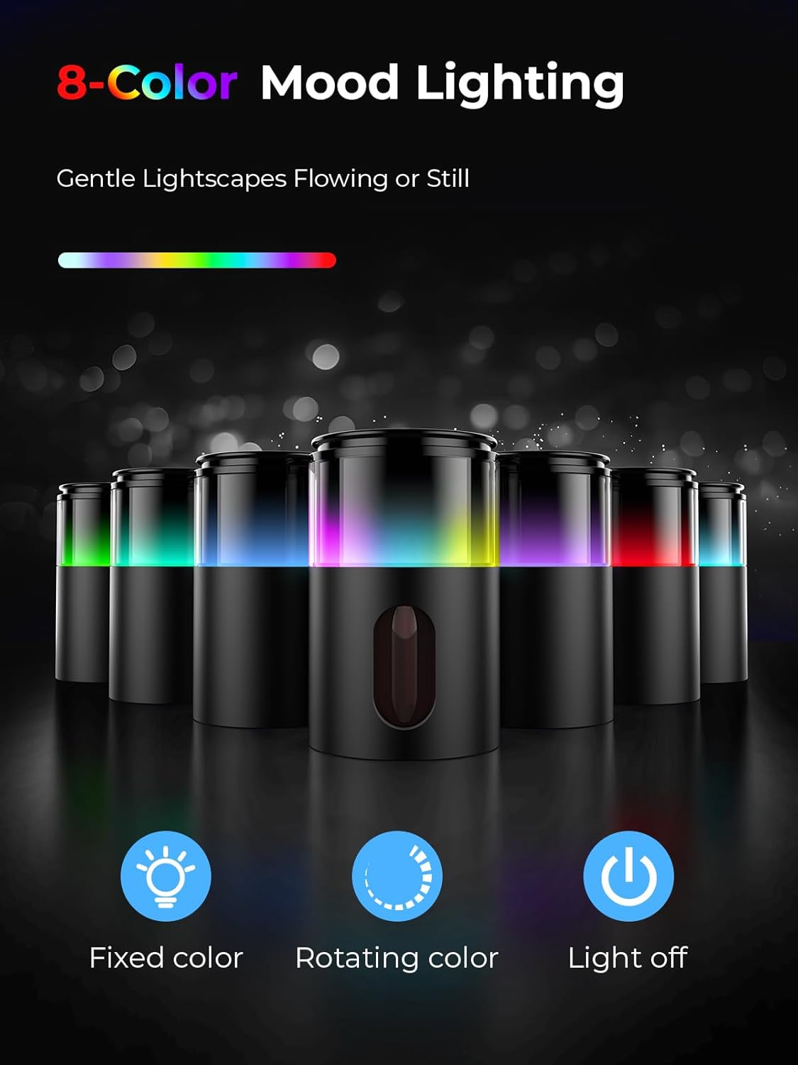 Waterless Diffuser for Essential Oil: Mini Battery Scent Diffuser for Room&Home&Car with 9 Colors LED Light - Aroma Cool Mist Obsidian Black