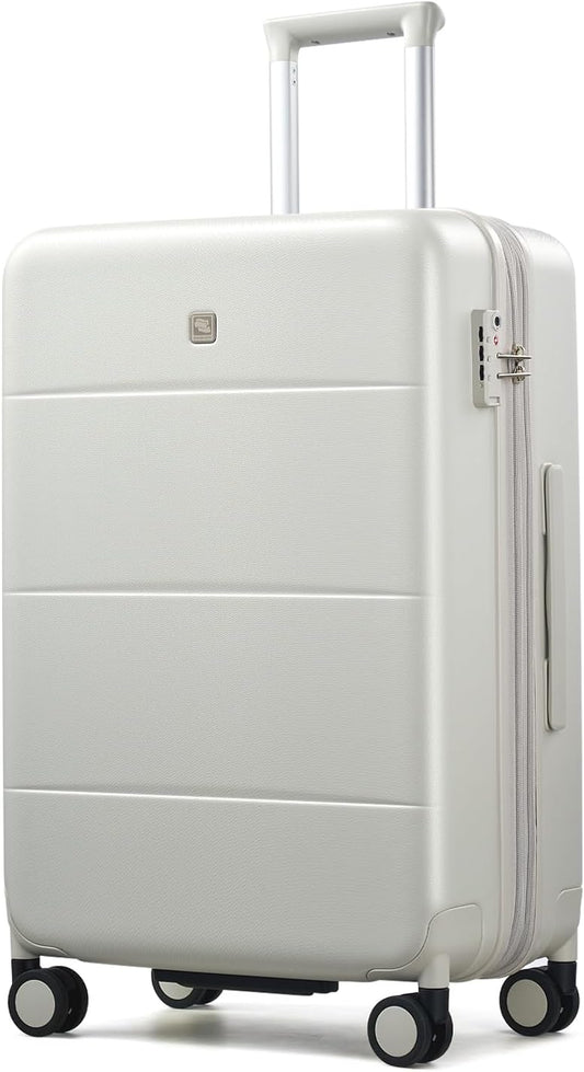 Hanke Expandable 24 Inch Luggage with Spinner Wheels, Hardside Medium Checked luggage, All-PC Hard Shell Suitcase, TSA Lock, Lightweight Checked-Medium (Smoke White, 76L)