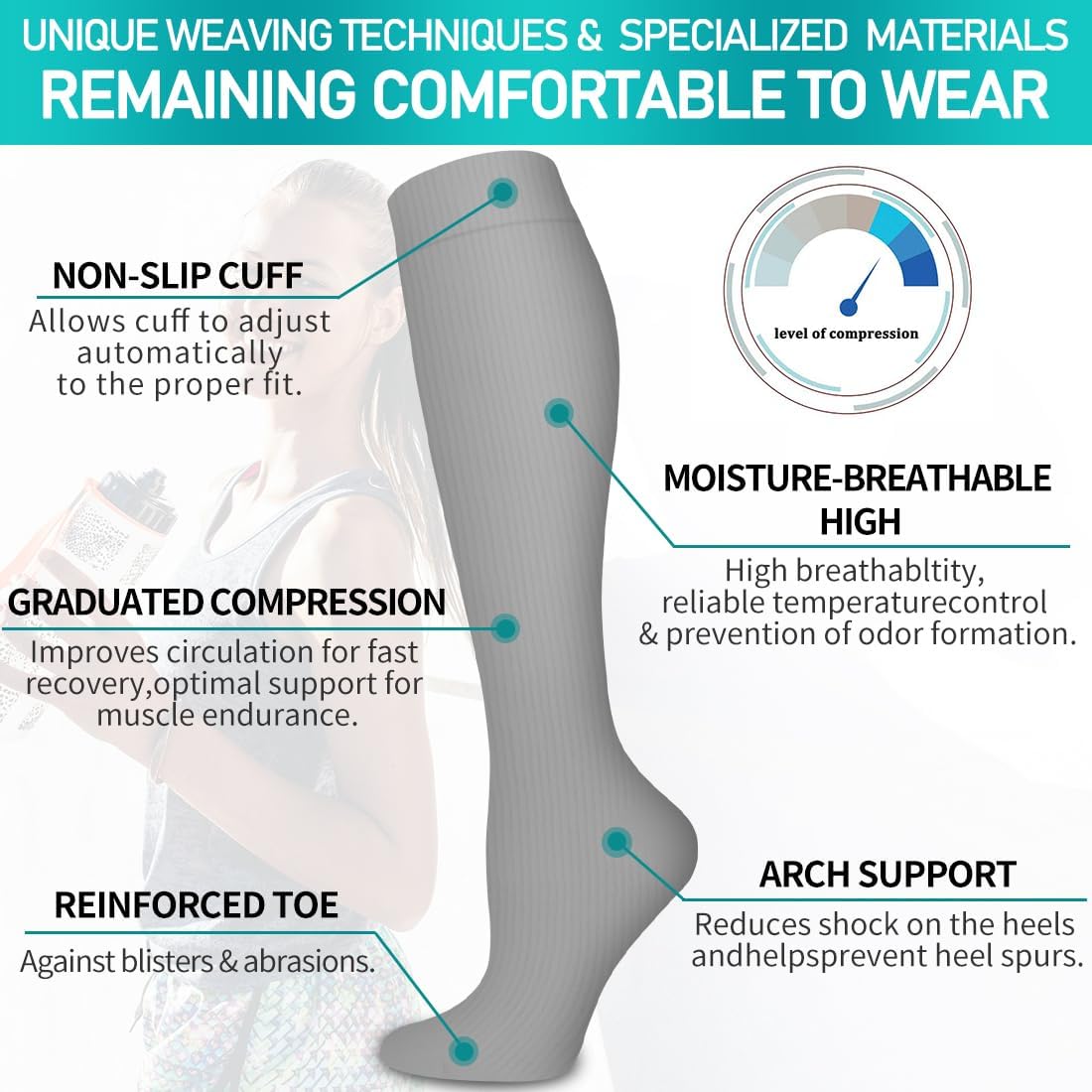 Copper Compression Socks for Women and Men(6 Pairs)-Best Support for Running, Athletic, Nursing, Travel