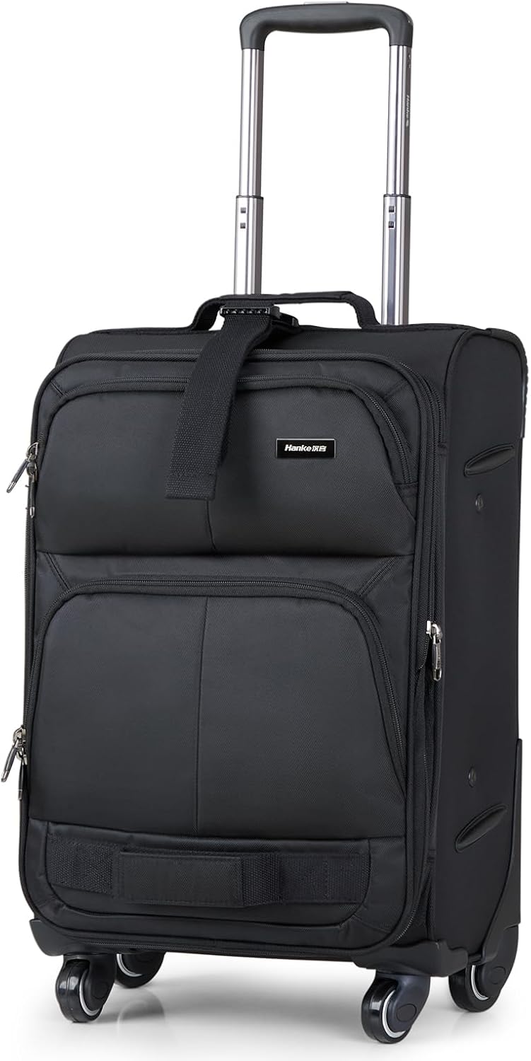 Hanke 20 Inch Softside Expandable Carry On Luggage with Spinner Wheels, Rolling Suitcase Travel Luggage with TSA Approved Luggage,Black