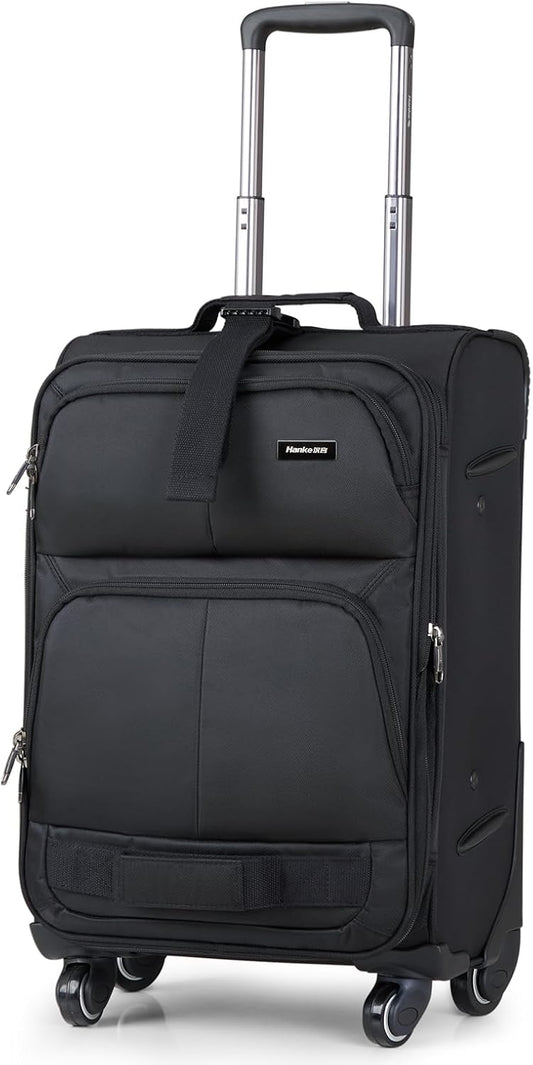 Hanke 20 Inch Softside Expandable Carry On Luggage with Spinner Wheels, Rolling Suitcase Travel Luggage with TSA Approved Luggage,Black