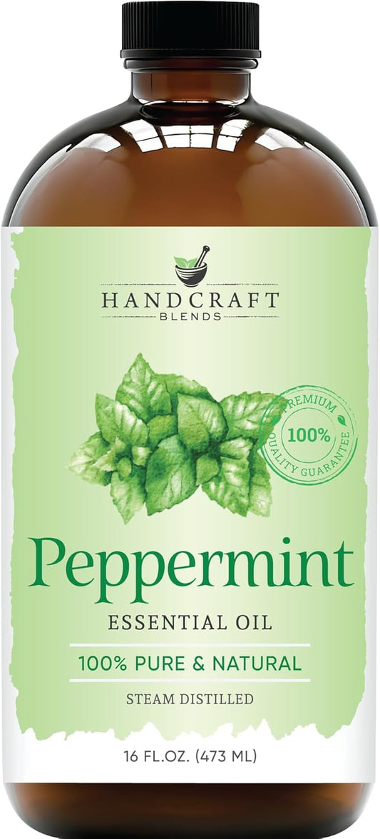 Handcraft Blends Peppermint Essential Oil in Glass Bottle – Huge 16 Fl Oz – 100% Pure and Natural – Premium Grade Oil for Diffuser and Aromatherapy, Skin, Massage, Candle and Soap Making Fragrance