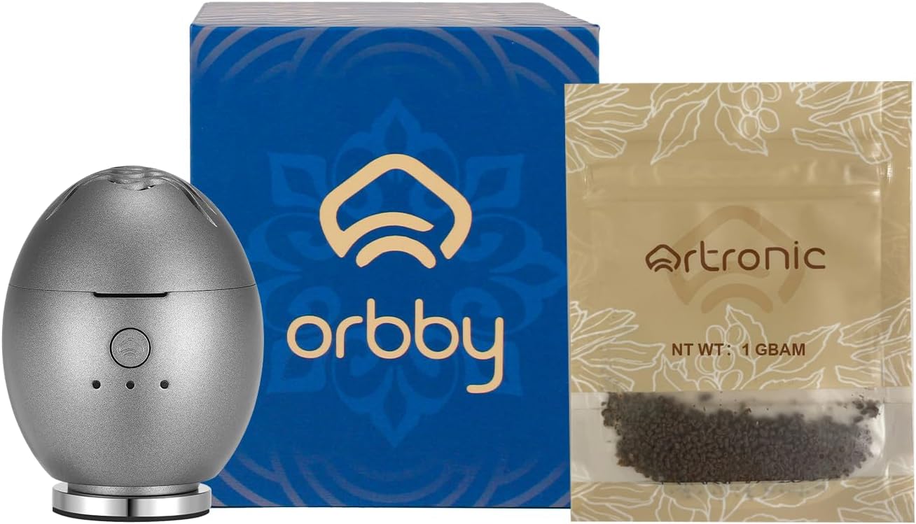 Orbby Scent Diffuser Starter Kit | Portable Mini Desk Diffuser for Office: Electric Incense Burner, Rechargeable Cordless Air Freshener for Home, Odor Eliminator – Flameless (Gray, No Pellets)