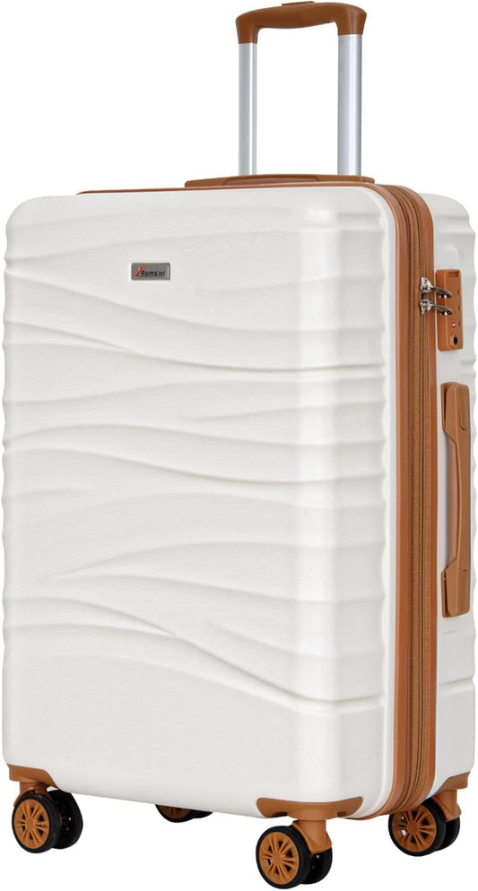Romswi Expandable 28" Checked Luggage,Large Hardshell Suitcase with Double Spinner Wheels for 20% More Space, Airline Approved Lightweight Hardside Luggage, Scratch-Resistant & YKK Zipper,White