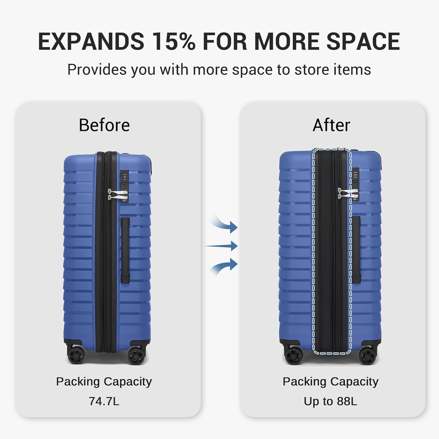 Kono 24 Inch Expandable Luggage Suitcase with Spinner Wheels, Durable Hardside Checked Luggage with Hidden Cup Holder, Lightweight Hard Shell Medium Suitcase with TSA Lock(Navy)