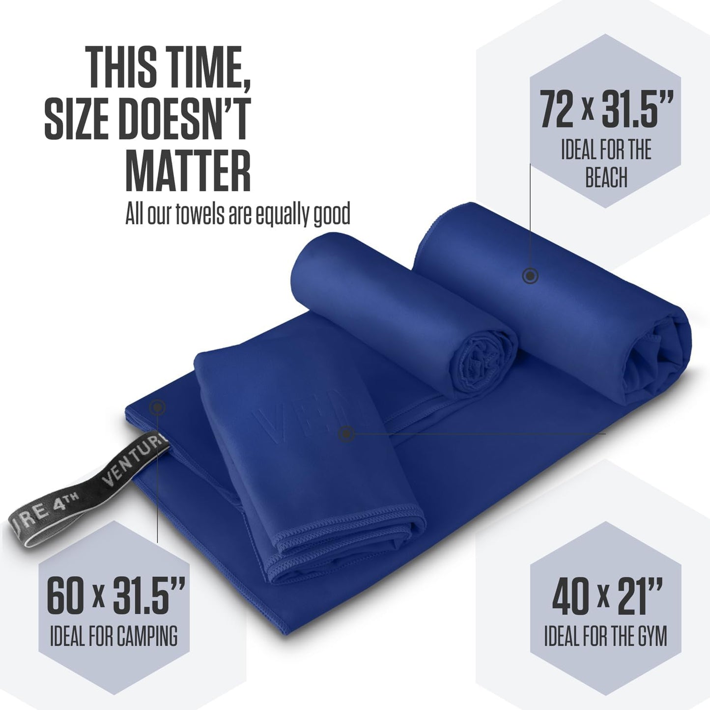 VENTURE 4TH Quick Dry Towel. Microfiber Travel Towel Ideal for Camping, Hiking, Backpacking, Gym. Lightweight & Fast Drying Travel Towels for Body. Compact & Easy to Pack - Navy Blue Medium
