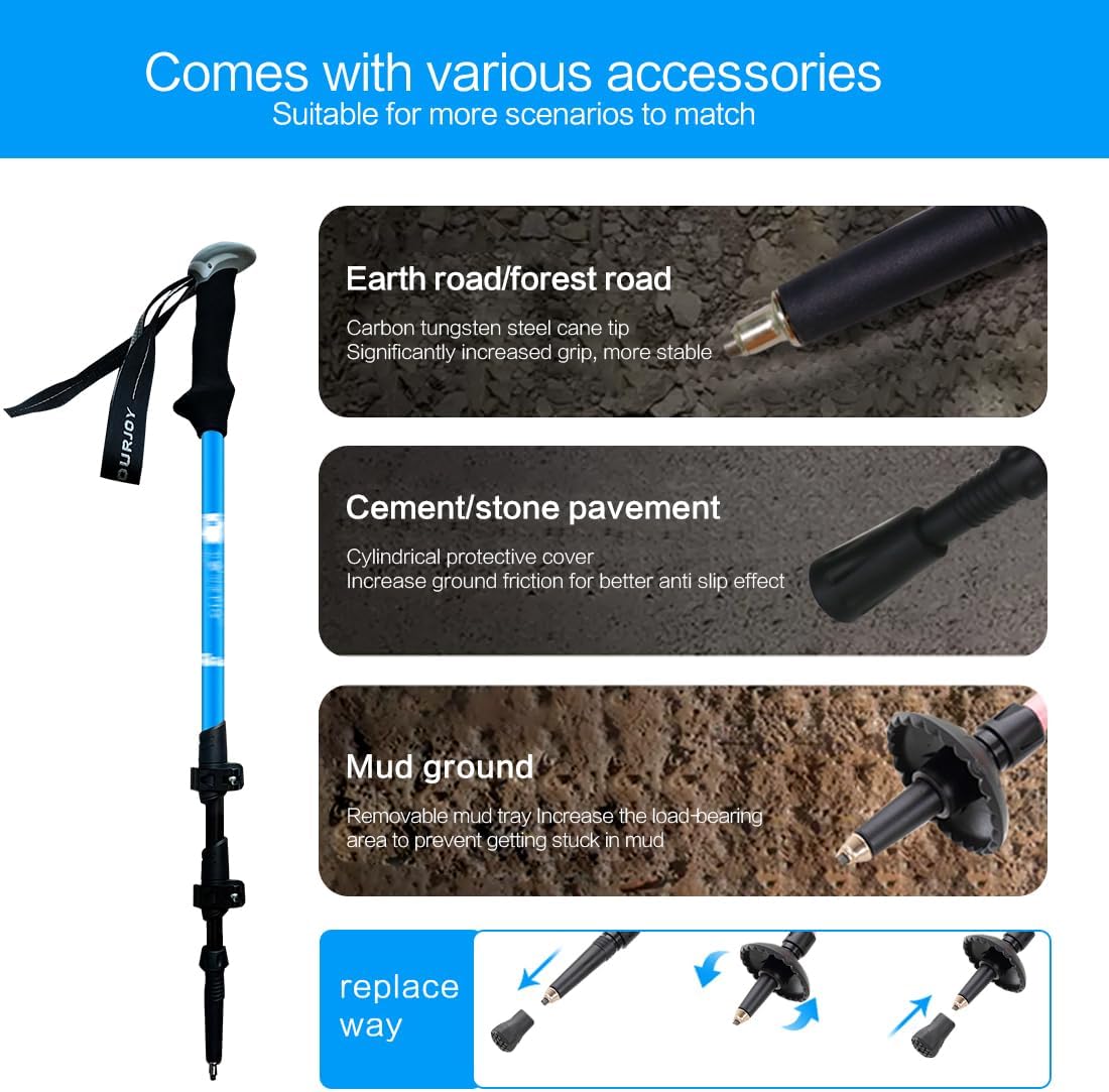 Hiking Trekking Poles, 2 Pack Anti Shock, Adjustable, Collapsible Hiking Poles for Trekking or Walking, Lightweight Aluminum Sticks for Children