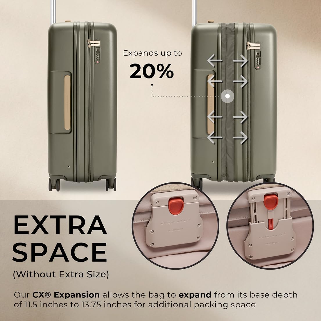 Briggs & Riley 27" Medium Expandable Spinner - Checked Luggage for Travel, Suitcases with Wheels, Hardside Rolling Bag for Men & Women, Self-Repairing Zipper - Sympatico Collection, Olive