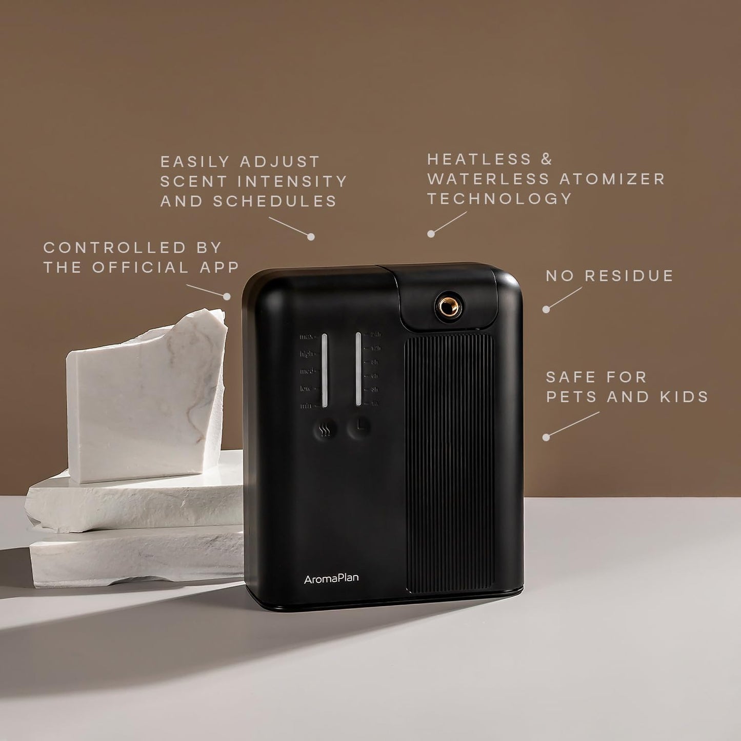 AromaPlan 5 Star Collection Cold Air Scent Diffuser, Whole House (Includes 2 Fragrances & 12 Set Sample kit) - Smart Scent Diffuser, HVAC System- Touch & App, 2000 Sq. Ft Cov. (Black)