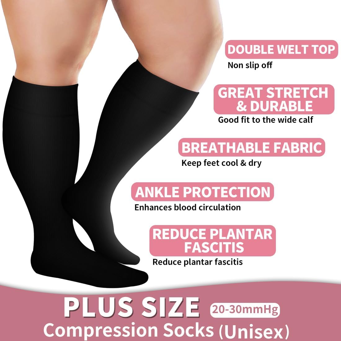 Laite Hebe Plus Size Compression Socks for Women and Men-3 pairs Wide Calf Knee High Support for Circulation