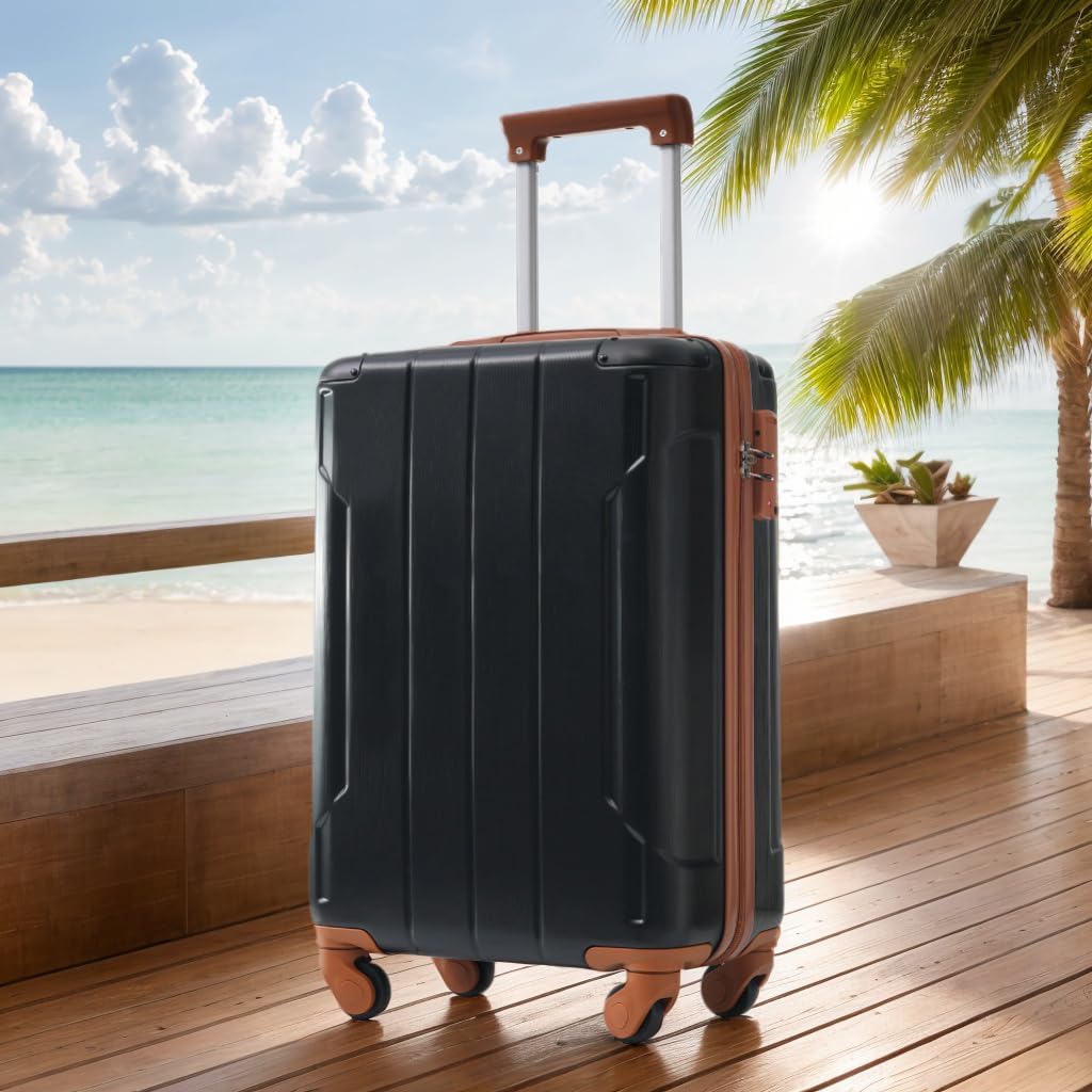 Merax Luggage Sets 2 Piece Suitcases with Wheels, Hardshell ABS Expandable and Lightweight, TSA Lock, Spinner Wheels, Carry On Luggage with Corner Guards (20 28 inch Black Brown)