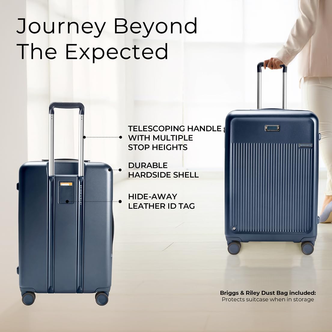 Briggs & Riley 27" Medium Expandable Spinner - Checked Luggage for Travel, Suitcases with Wheels, Hardside Rolling Bag for Men & Women, Self-Repairing Zipper - Sympatico Collection, Navy