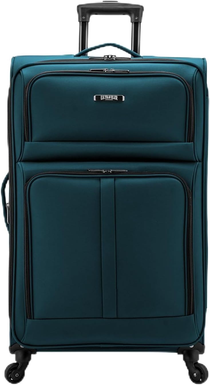 U.S. Traveler Anzio Softside Sturdy Ballistic Nylon Expandable Travel Suitcase Luggage with 4 Spinner Wheels, Teal, Checked-Large 30-Inch