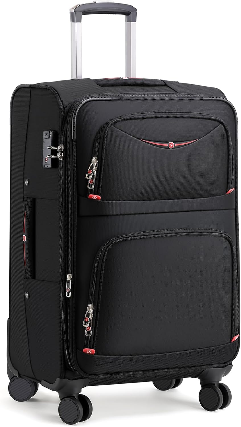 Softside Expandable Luggage with 4 Spinner Wheels, Durable Checked-Luggage Suicase (Black, 25-Inch)