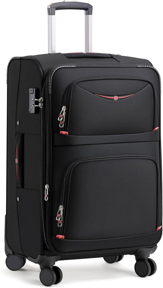 Softside Expandable Luggage with 4 Spinner Wheels, Durable Checked-Luggage Suicase (Black, 25-Inch)