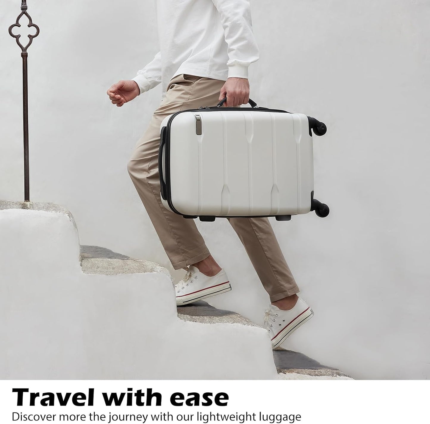 Coolife Luggage PC+ABS Hardshell Suitcase with TSA Lock, Spinner Checked Lightweight (White, 24in)