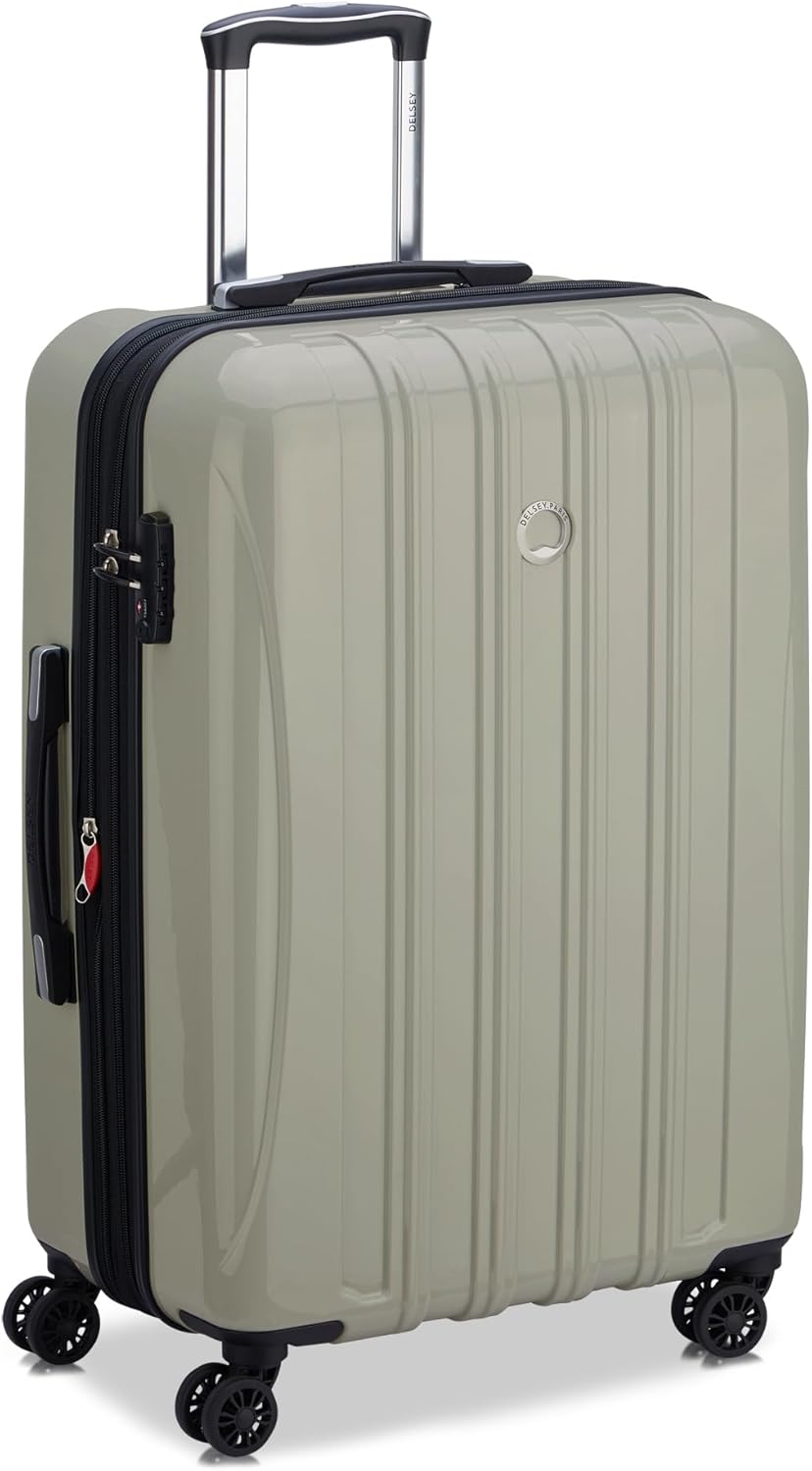 DELSEY PARIS Helium Aero Hardside Expandable Luggage with Spinner Wheels, Latte, Checked-Medium 24 Inch