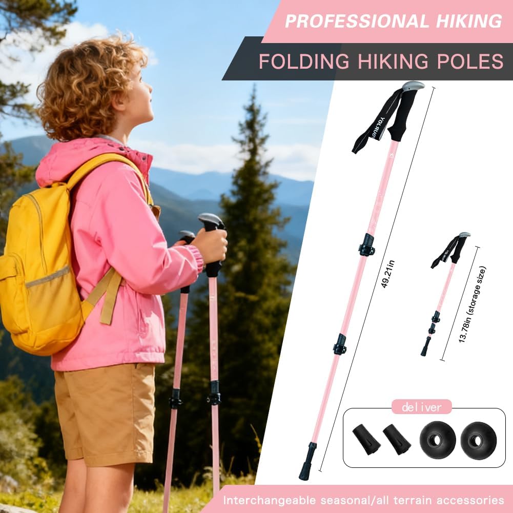 Hiking Trekking Poles, 2 Pack Anti Shock, Adjustable, Collapsible Hiking Poles for Trekking or Walking, Lightweight Aluminum Sticks for Children