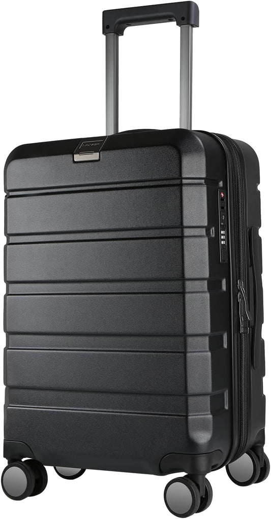 KROSER Hardside Expandable Carry On Luggage with Spinner Wheels & Built-in TSA Lock, Durable Suitcase Rolling Luggage with USB Port, Carry-On 20-Inch, Black