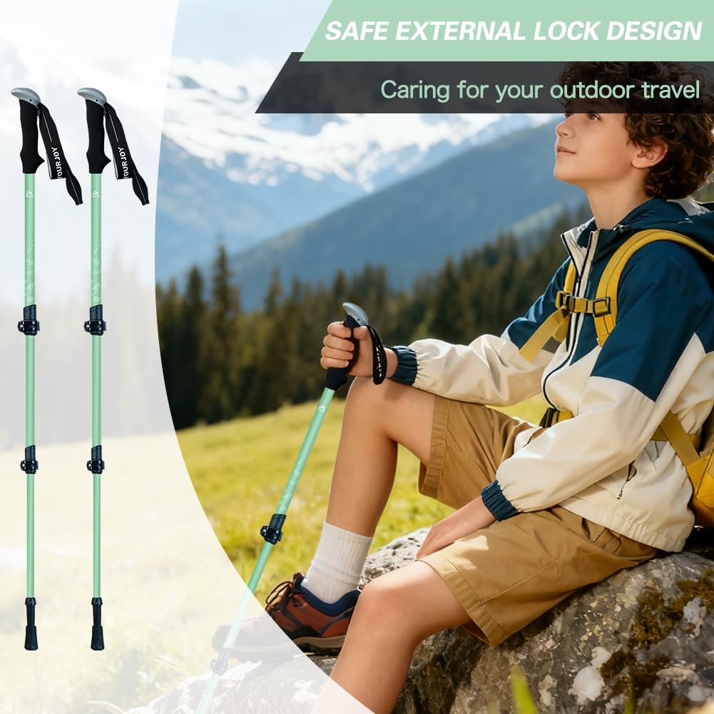 Hiking Trekking Poles, 2 Pack Anti Shock, Adjustable, Collapsible Hiking Poles for Trekking or Walking, Lightweight Aluminum Sticks for Children