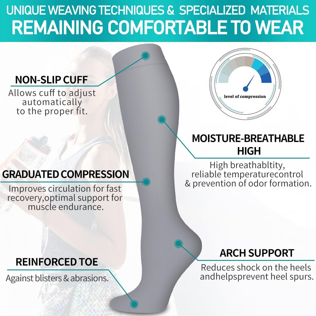 Copper Compression Socks for Women and Men(6 Pairs)-Best Support for Running, Athletic, Nursing, Travel