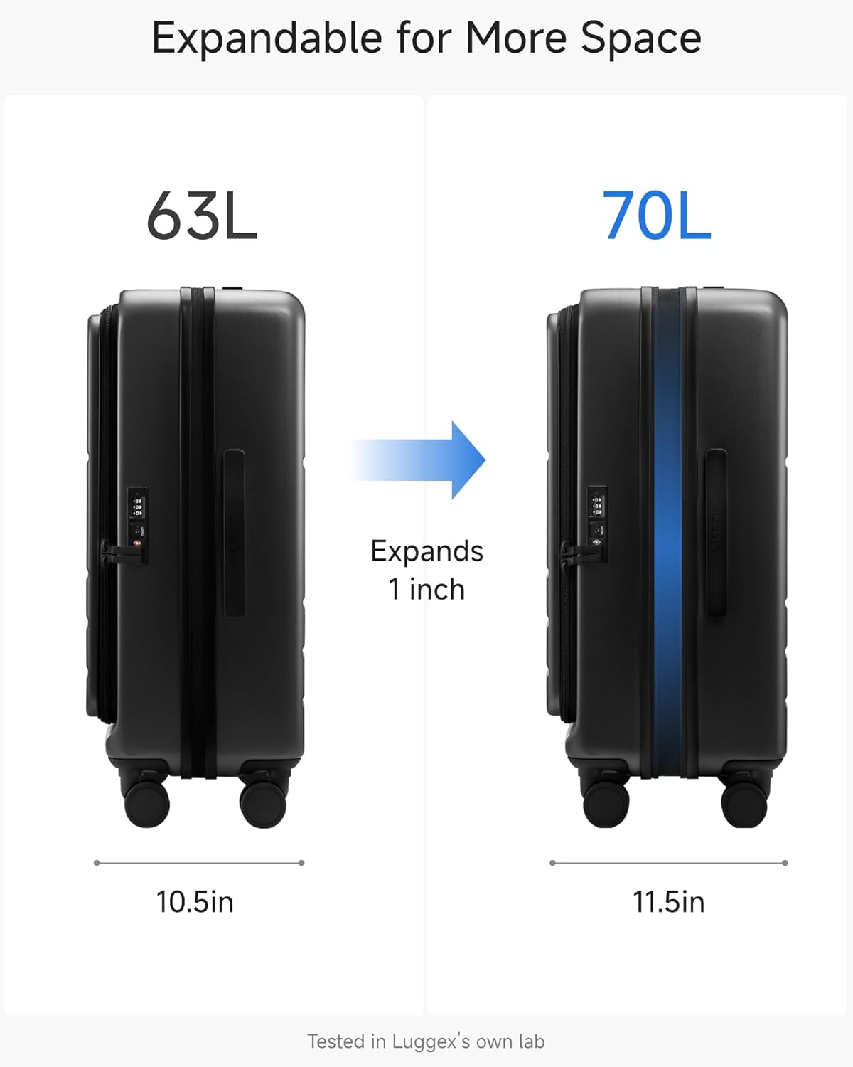 Checked Luggage with Spinner Wheels, FLO5 Expandable Polycarbonate Hard Shell Suitcase with TSA Approved Lock (FX-Core, Black, 24 Inch)