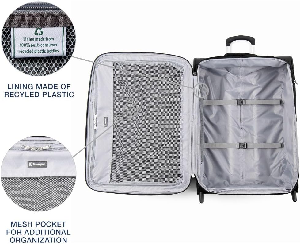 Travelpro Maxlite 5 Softside Expandable Upright 2 Wheel Checked Medium Luggage, Lightweight, 26-Inch — Black