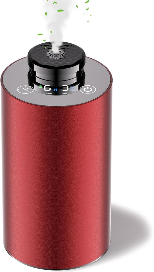 Diffuserlove Waterless Diffuser Essential Oil Diffusers Portable Car Aromatherapy Diffuser Travel Cordless Air Diffuser for Home Rechargeable Scent Machine Red