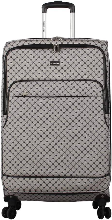 Steve Madden Designer Luggage Collection - 3 Piece Softside Expandable Lightweight Spinner Suitcase Set - Travel Set includes 20 Inch Carry on, 24 Inch & 28-Inch Checked Suitcases (Noble Black/Grey)