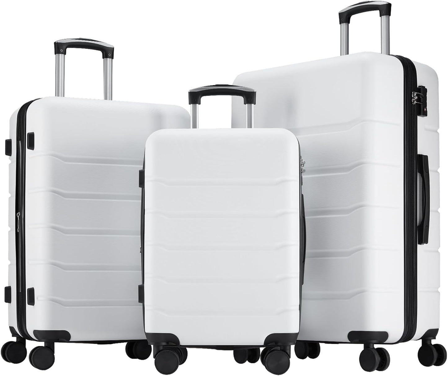 Sweetcrispy Luggage Spinner Wheels Lightweight Expandable Travel Hard Shell with TSA Lock, Raw White, 3-PCS Set (20/24/28 Inch)