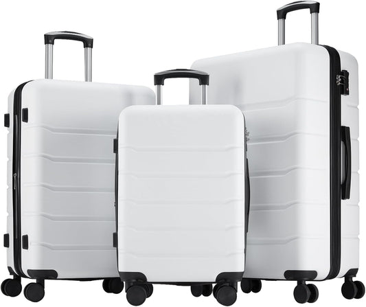 Sweetcrispy Luggage Spinner Wheels Lightweight Expandable Travel Hard Shell with TSA Lock, Raw White, 3-PCS Set (20/24/28 Inch)