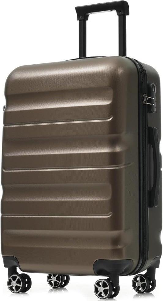 Merax 28 Inch Luggage Hardshell ABS Suitcase with 8 Silent Spinner Wheels Lightweight Durable Travel Checked Luggage for Long Trips Brown