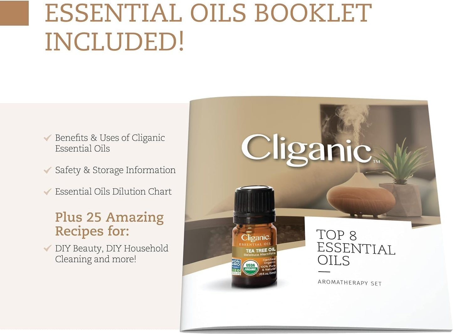Cliganic Organic Aromatherapy Essential Oils Gift Set (Top 8), 100% Pure - Peppermint, Lavender, Eucalyptus, Tea Tree, Lemongrass, Rosemary, Frankincense & Orange
